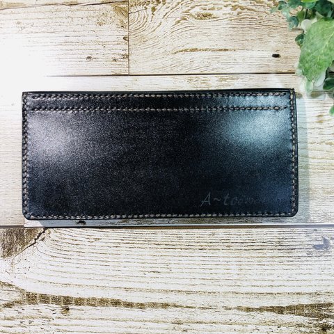 本革製ひたすら薄い長財布　両面カードポケット