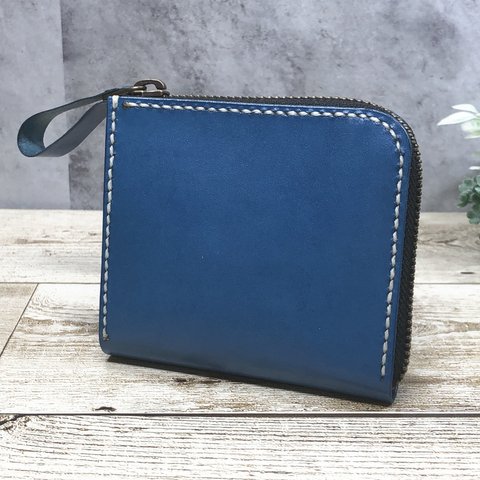 ＊本革＊ Ｌ型ミニ財布　ブルー色