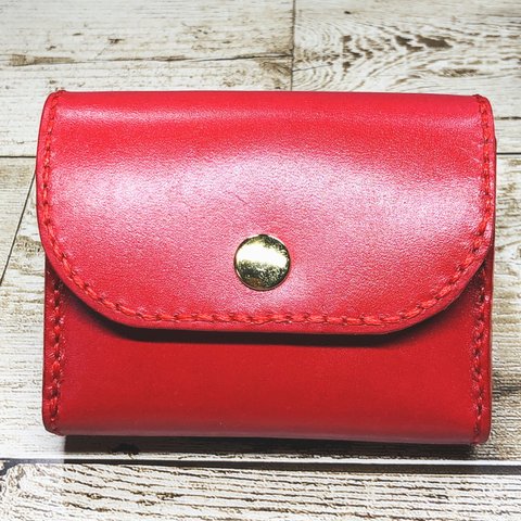 本革製コインホルダー付きセカンドウォレット　レッド